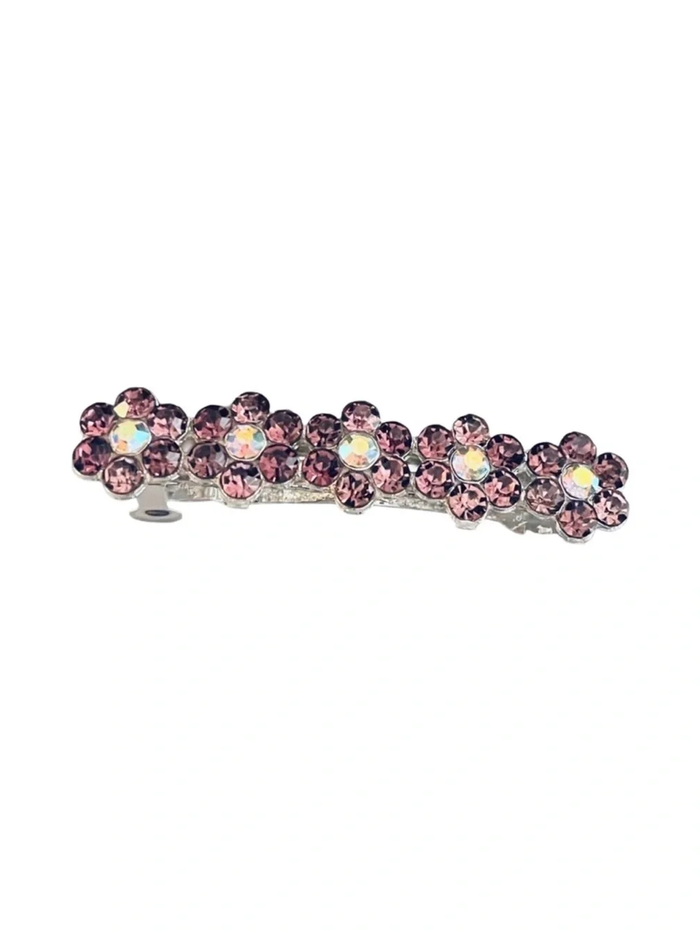 Crystal Flower Barrette Hair Clip - Pink Rhinestones FINAL PRICE DROP
